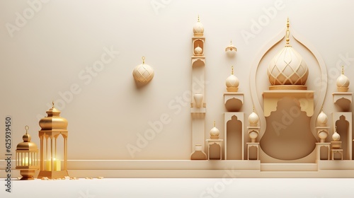 3D cartoon illustrations of mosques and lanterns produced for the holy festival.AI generated.