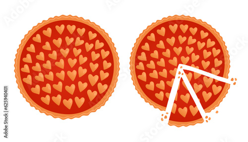 Pie top view. Cooked tasty round food pastry pie desserts exact vector illustrations