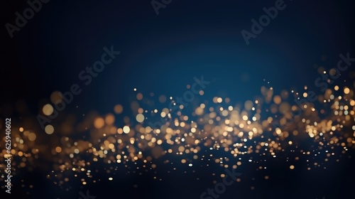 Abstract golden stars glittering particles on blue background. Generative AI