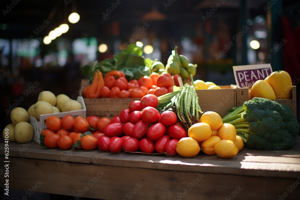 Fresh food photography at local and seasonal produce markets, Generative AI