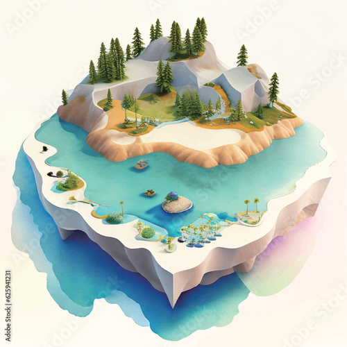 海に浮かぶ空想の島のイラスト Generative AI