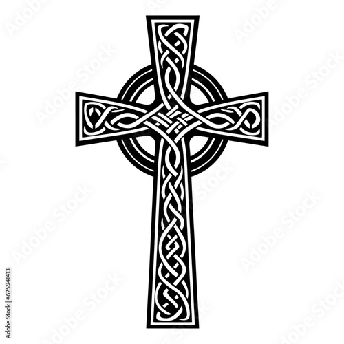 Celtic Cross with white patterns, isolated on white background, vector illustration.