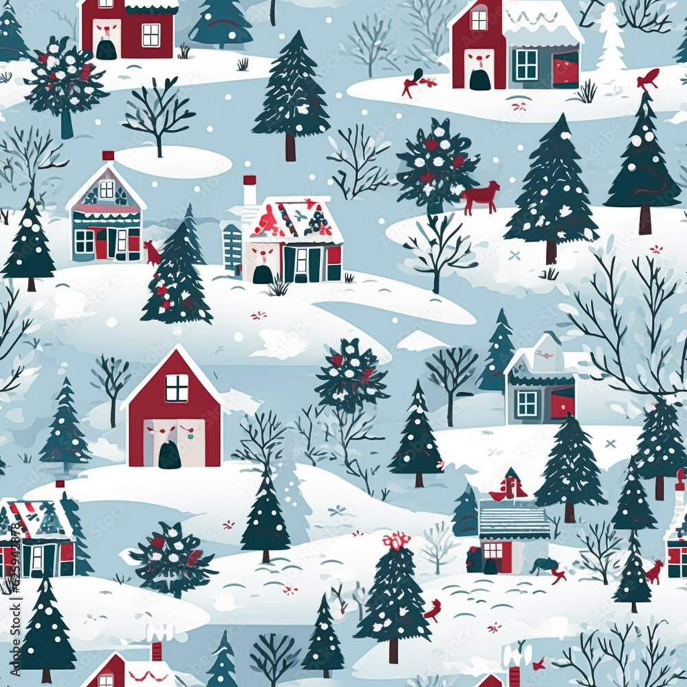 Christmas seamless pattern, English cottage tileable holiday country style print for wallpaper, wrapping paper, scrapbook, fabric and product design