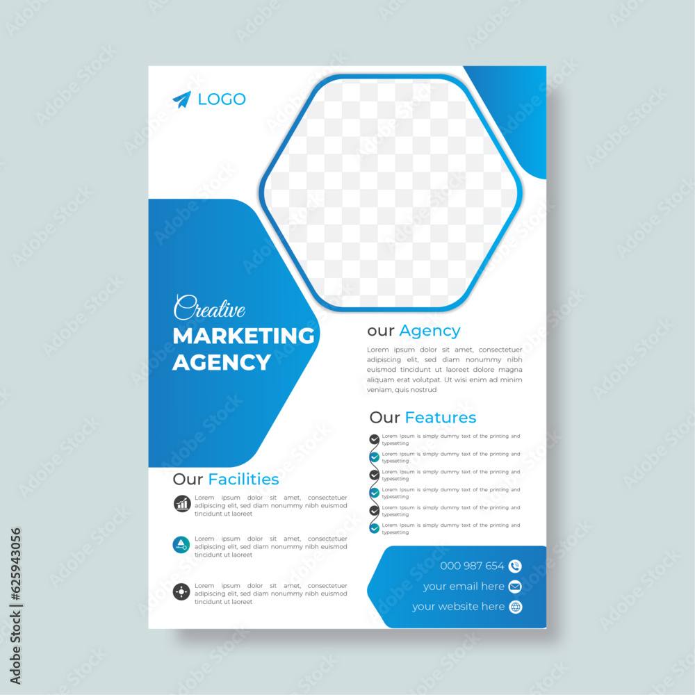 Modern professional geometric A4 flyer design vector template.