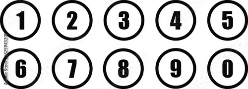 Set of numbers . Number circles set 0 to 9 . Set of Round 0-9 numbers icon for education . Vector illustration
