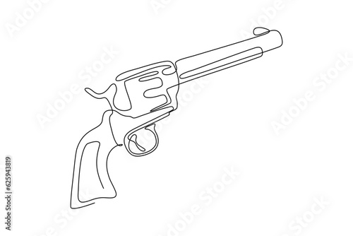 Gun. A short handgun for shooting at short distances. International Small Arms Destruction Day. One line drawing for different uses. Vector illustration.