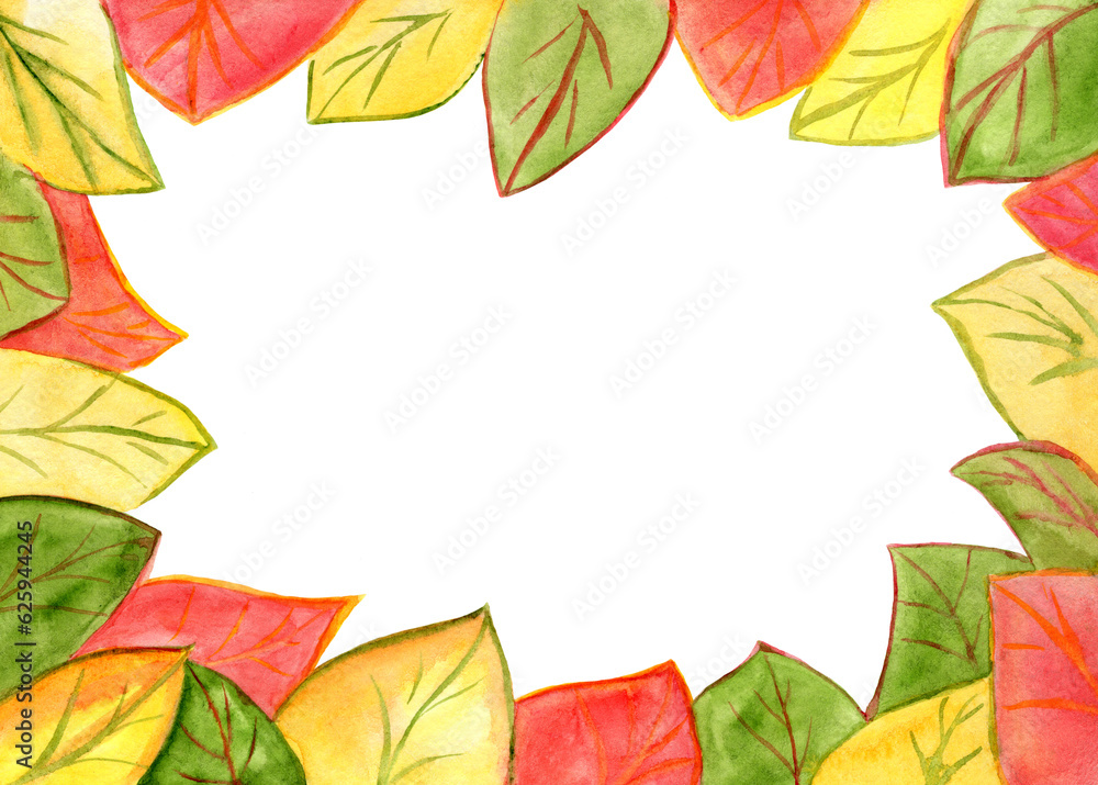 Obraz premium Autumn watercolor background of leaves. Abstract illustration frame, background for text.