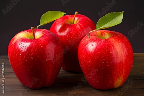 Three Fresh Gravenstein Apples in August - Perfect for Cooking, Cider Making, and Eating. Enjoy the Crimson Favored Fruit: Generative AI photo