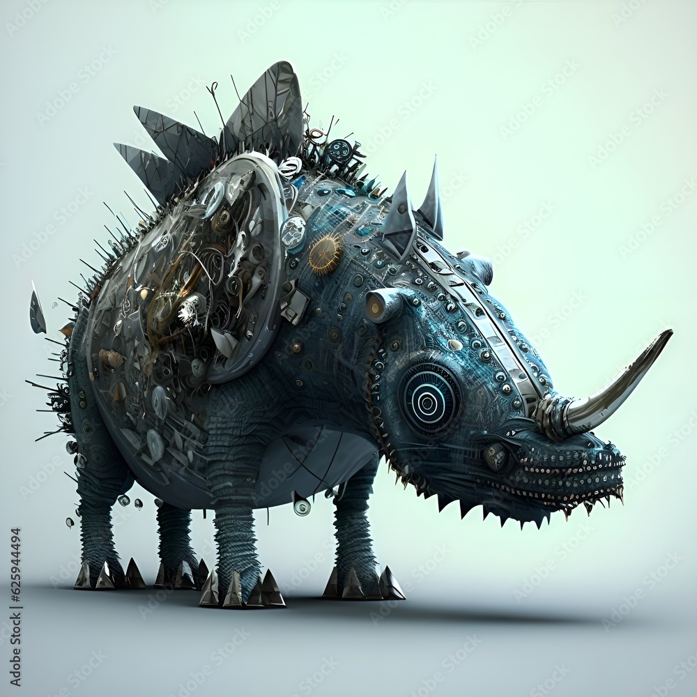 Fototapeta premium fantasy animals from the future rhinoceros cyberpunk