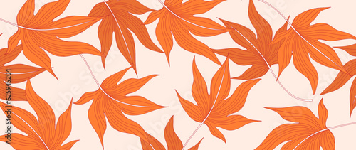 Luxurious autumn maple leaves. Simple forms of leaves, branches in earthy autumn colors. Autumn seasonal wallpaper design for prints, covers, fabrics, banners and wall art.