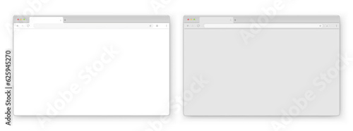 A set of browser window in white and gray on a blue background. Website layout with search bar, toolbar and buttons. Vector illustration.
