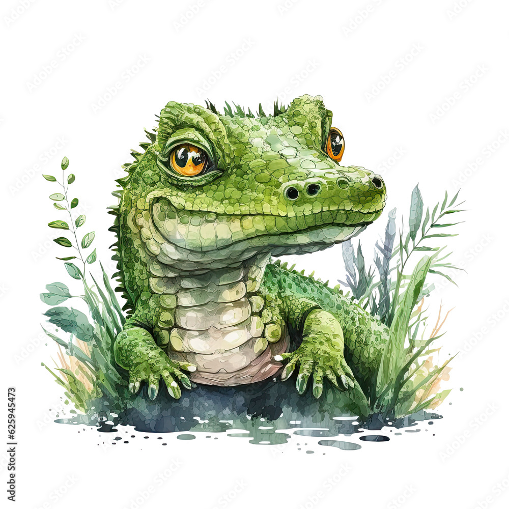 Fototapeta premium Crocodile, green alligator isolated on white, Generative AI