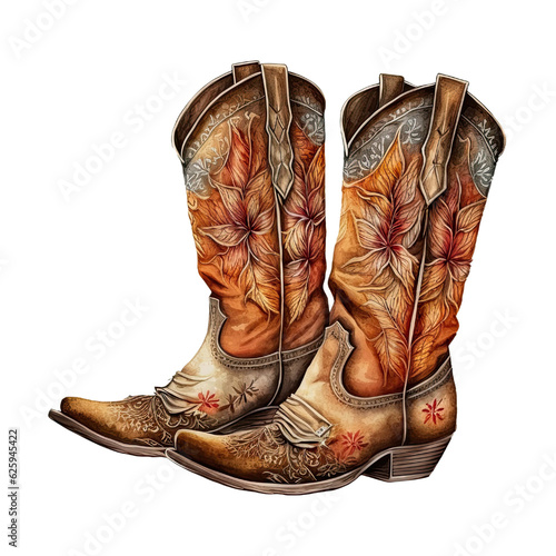 Watercolor cowboy boots. Painting, Generative AI
