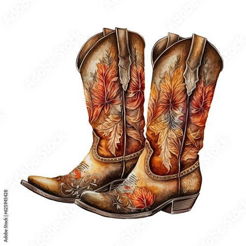 Watercolor cowboy boots. Painting isolated background, Generative AI