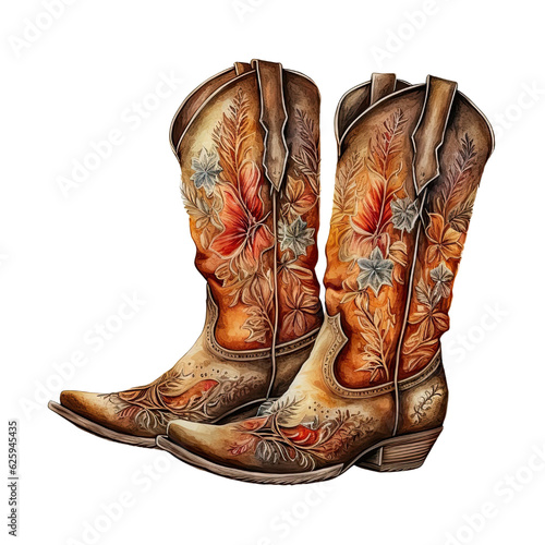 Watercolor cowboy boots. Painting isolated background., Generative AI
