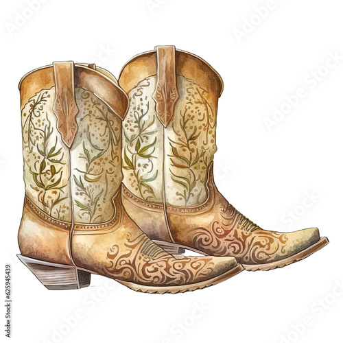 Watercolor cowboy boots. Painting isolated background., Generative AI