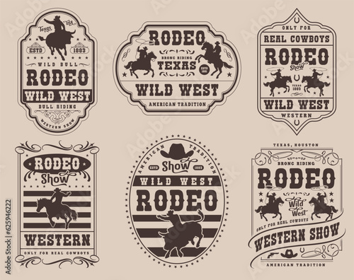 Rodeo festival set flyers monochrome