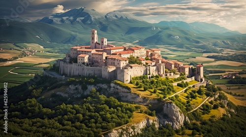 Discovering the Beauty of Abruzzo: Castel del Monte, an Idyllic Italian Village Nestled in the Apennine Mountains. Generative AI photo