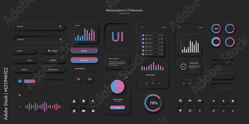 Foto User interface elements for a mobile application in a dark style