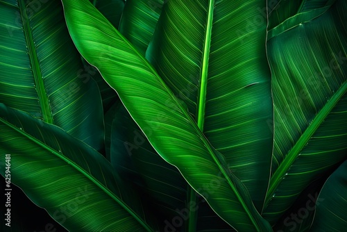 Green Leaf Texture. Abstract Nature Background with Tropical Greenery and Palm Leaves Creates a Beautiful Spring Garden Glow. Generative AI
