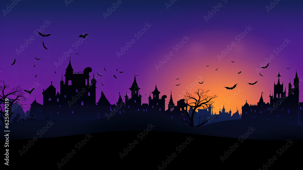 City silhouette in Halloween style on a vivid background  