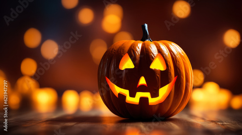 Halloween glowing pumpkin background with a copy space