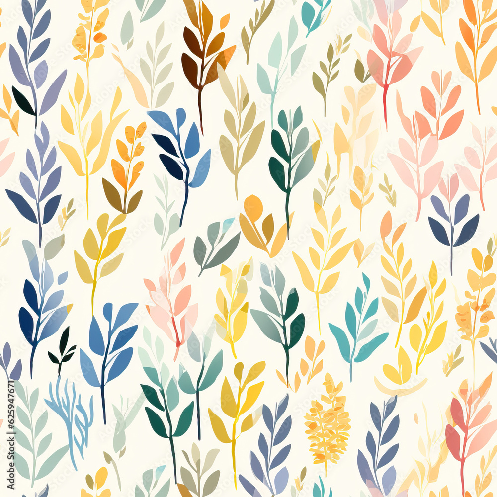 A pattern of colorful leaves on a white background created with Generative AI technology A pattern of colorful leaves on a white background created with Generative AI technology