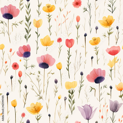 A watercolor painting of flowers on a white background created with Generative AI technology