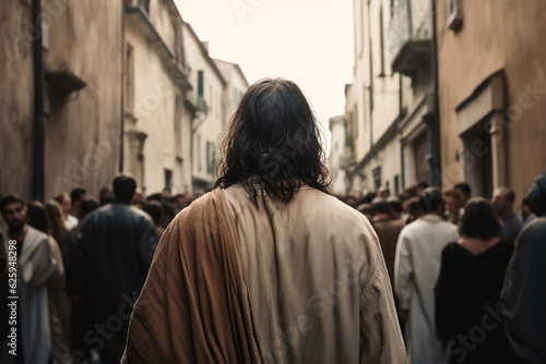  Jesus Christ walking in the city street, generative AI