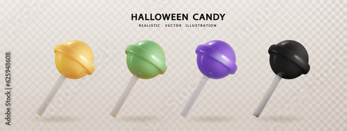 Lollipops set inhalloween style vector set isolated. Realistic 3d vector.
