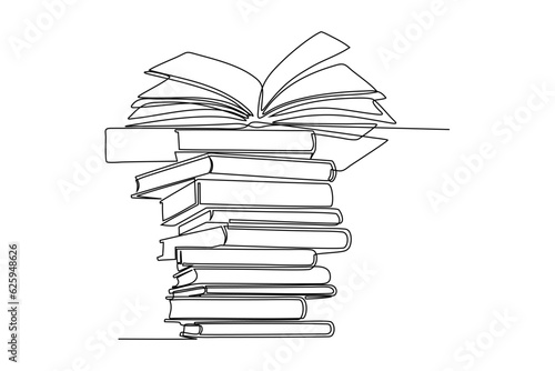continuous line art drawing of pile of books