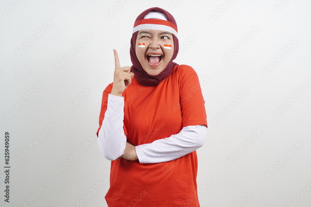 Asian Hijab Woman celebrating independence day, having idea