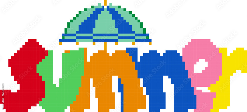 Summer cartoon icons in pixel style. Summer cartoon icons in pixel style.