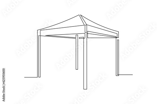 continuous line art drawing of canopy pop up tent