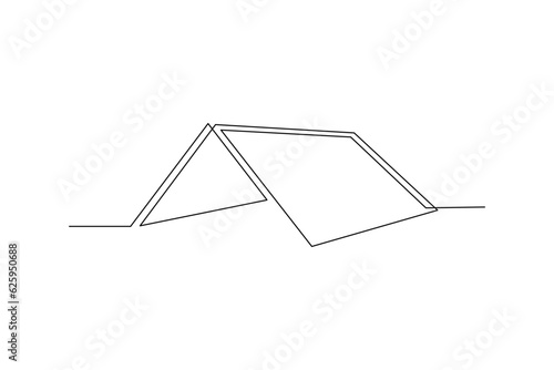 continuous line art drawing of tarpaulin tent Nature tourism, travel, adventure.