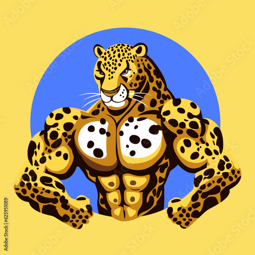 Strong leopard animal showing his muscles  jaguar mascot logo  different shapes  character designs set  angry huge panther with athletic body  flat character vector illustration