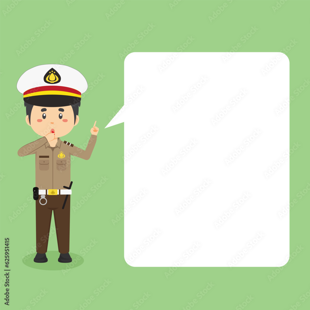 Indonesian Police Character with Speech Bubbles