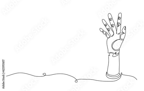 Prosthetic arm simple vector illustration. Artificial hand, robotic or bionic arm. Vector Illustration isolated on white background. One continuous line art drawing