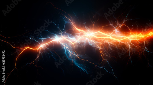 bright electrical spark on a dark blue background. Ai generated.