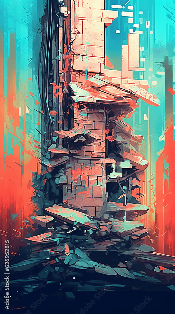Abstract urban city decay digital illustration. 