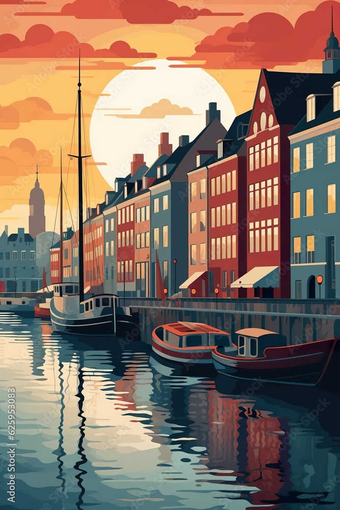 Denmark - Copenhagen retro poster (ai)
