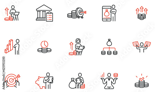 Vector Set of Linear Icons Related to Business investment, Investment Strategy and Finance Management. Mono Line Pictograms and Infographics Design Elements - part 2