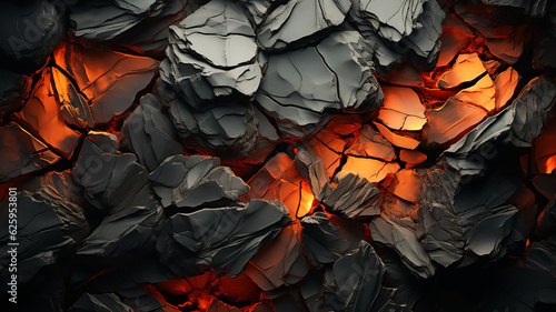 Abstract glassy rocky surface background with visible heat or flames beneath. Created with Generative AI.