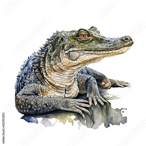 Adorable Crocodile sitting watercolor drawing  Generative AI