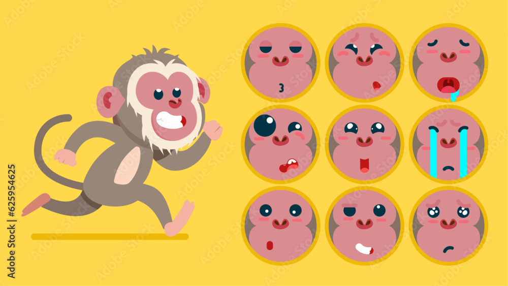 Cute Baboons, set of animal emotions, tiny monkey with emoji collocation, sleeping, crying, sad, Bored, happy, excited, lovable, surprised, careless, confident, terrifled, stunned, Flat Vector avatar Cute Baboons, set of animal emotions, tiny monkey with emoji collocation, sleeping, crying, sad, Bored, happy, excited, lovable, surprised, careless, confident, terrifled, stunned, Flat Vector avatar
