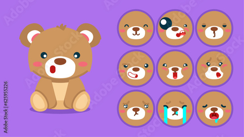 Cute grizzly bear  set of animal emotions  tiny teddy with emoji collocation  sleeping  crying  sad  Bored  happy  excited  lovable  surprised  careless  confident  terrifled  stunned  Flat Vector