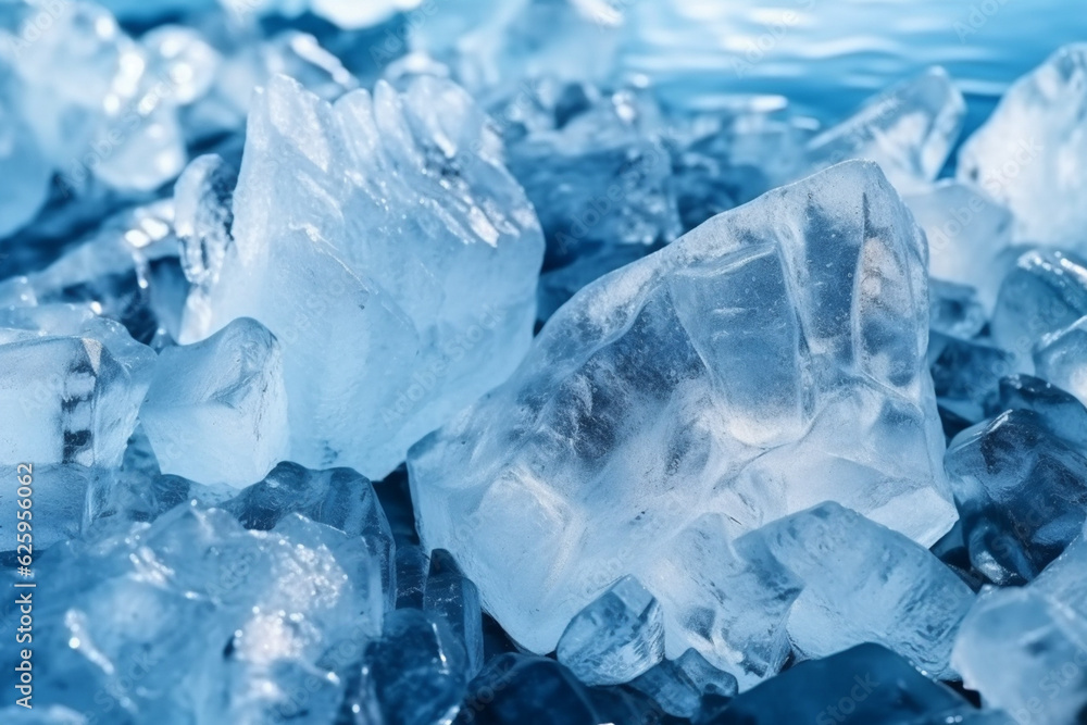 Diamond Beach in Iceland with blue icebergs melting on the black sand and ice glistening. Arctic nature scenery, Icelandic Generative AI South coast, Jokulsarlon