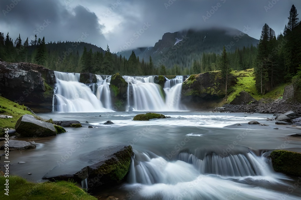 Fototapeta premium a waterfall with rain and deludge - AI Generative