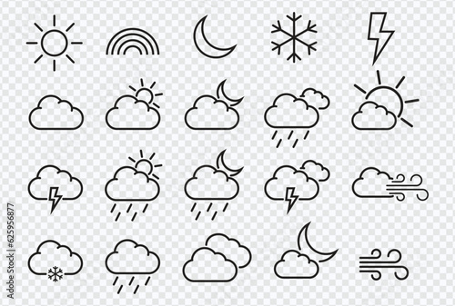 Icon Set of weather forecast, vector thin line icon collection, weather map
