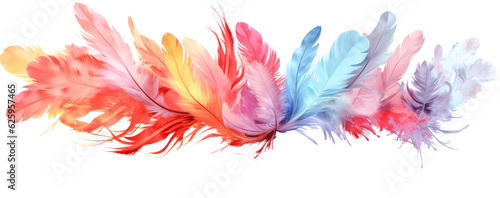 colorful background of dyed and natural feathers. Generative AI